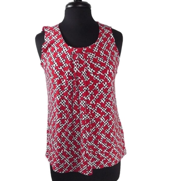 ANNE KLEIN Red Black White Houndstooh Career Top S - Picture 6 of 8